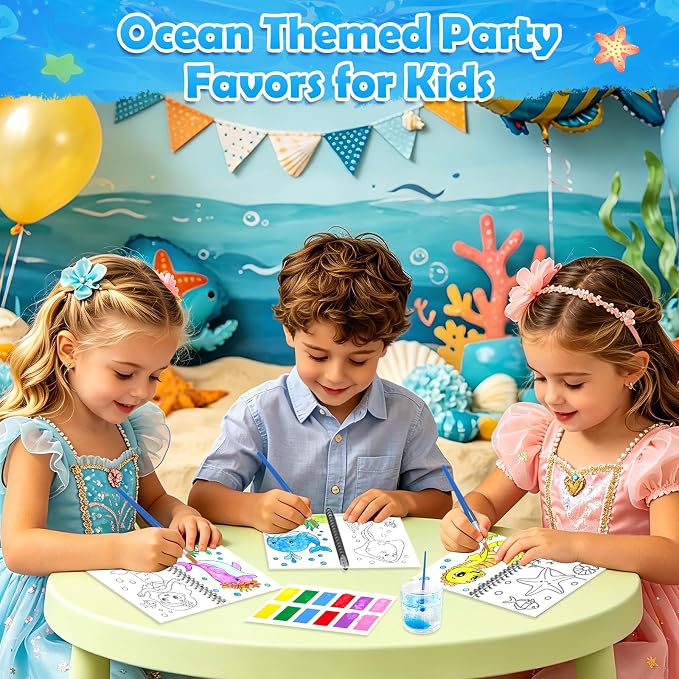 FEREDO KIDS 24 Pack Coloring Books Party Favors - Bulk Mini Water Coloring Books for Kids, No Mess, Screen Free Activities, Birthday Goodie Bags Stuffers Easy for Toddlers Classroom Prizes (Ocean)