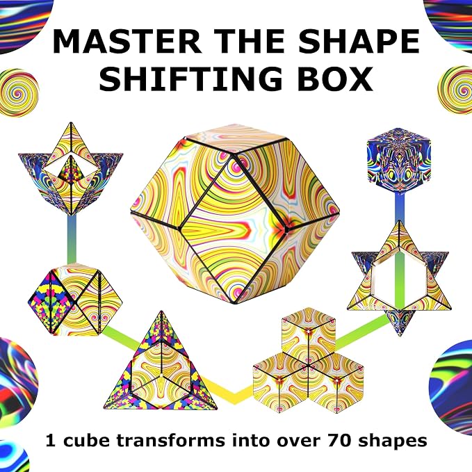 Shashibo Sensory Fidget Toy for Adults & Kids, Stress Relief Fidget Toy for Adults, Teens & Kids, Cool Fidget Toys for Desk, Classroom Must Have, Sensory Shape Shifting Cube, 100+ Possible Shapes