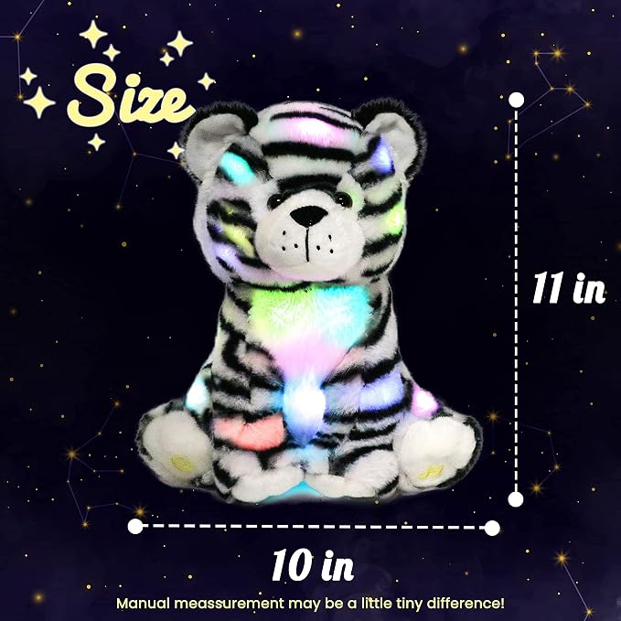 Hopearl LED Plush Tiger Lighting Up Stuffed Jungle Animal Floppy Toy Night Lights Glow in The Dark Birthday Festival for Toddlers Boys Girls, 11''