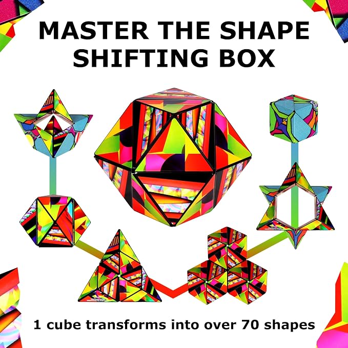Shashibo Sensory Fidget Toy for Adults & Kids, Stress Relief Fidget Toy for Adults, Teens & Kids, Cool Fidget Toys for Desk, Classroom Must Have, Sensory Shape Shifting Cube, 100+ Possible Shapes