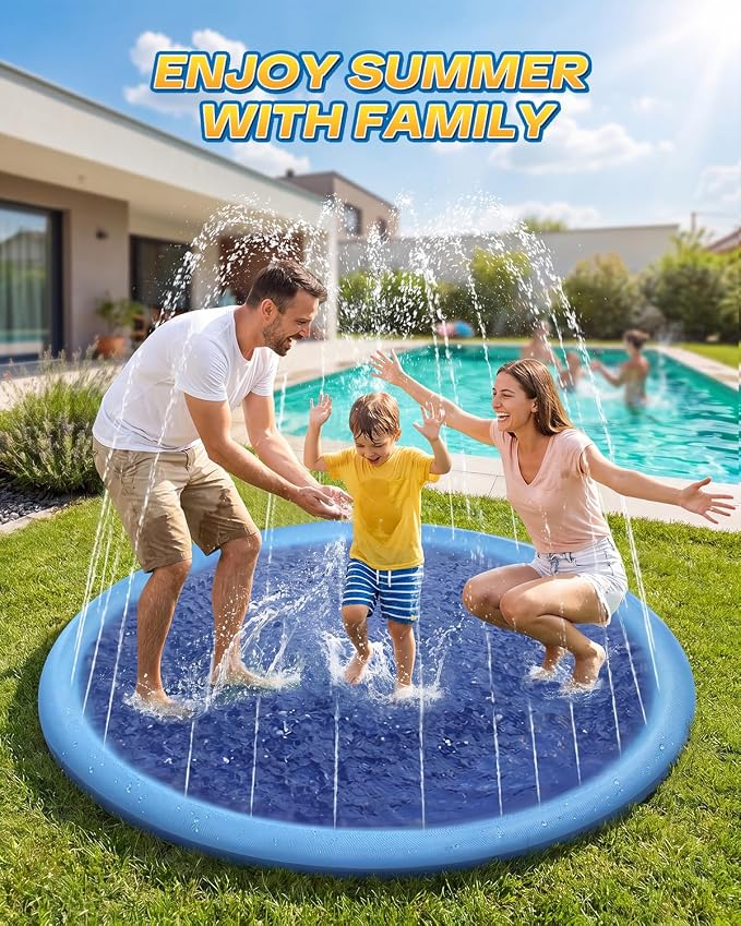 Raxurt Splash Pad, Non-Slip Thicken Splash Pad for Kids Ages 4-8 Toddler Baby Splash Sprinkler Pad Dog Pool Summer Outdoor Water Toys for Boys Girls, 59'' Blue