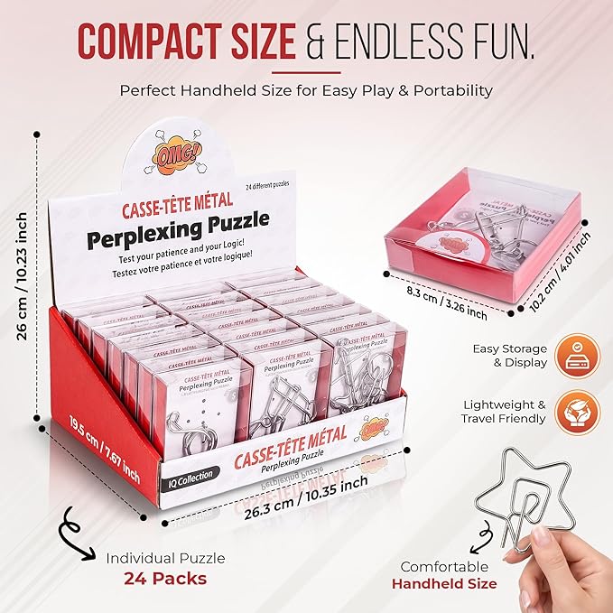 Metal Puzzles Brain Teaser, 24pcs Metal Wire Puzzles for Adults Kids Teenagers, Classical Mini Mind Ring Puzzle Set, Educational IQ Unlock Interlocking Toy Lock Puzzle Gift Set