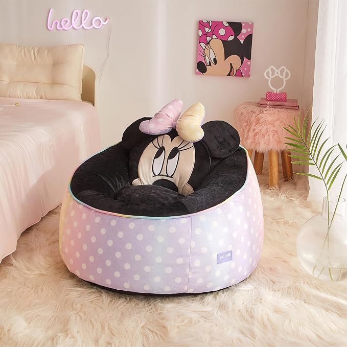 Idea Nuova Disney Minnie Mouse Hillside by pod Plush Kids Bean Bag Chair, 24" Hx24 Hx17 H, Large