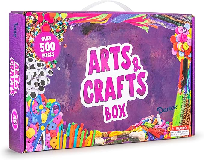 Darice Arts and Crafts Kit - 500+ Piece Kids Craft Supplies & Materials, Art Supplies Box for Girls & Boys Age 4 5 6 7 8 9