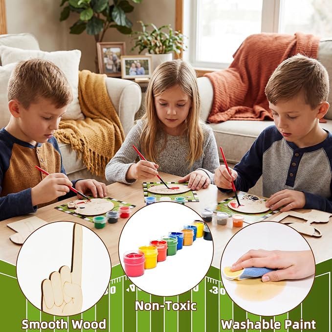 Bafeil 24 Set Football Party Favors Wooden Painting Crafts Kit, Sports-Themed First Year Down Birthday Party Decorations, American Rugby Crafts DIY, Return Gifts Goodie Bag Classroom Prizes