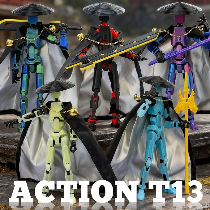 Assembly Completed T13 Action Figures,T 13 Action Figure, Robo 13 3D Printed Action Figure - The Ultimate Hero for Action-Packed Playtime,5.2 Inch (Swordsman-Black Blue)