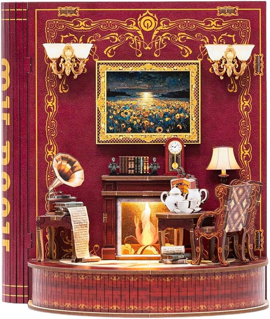Book Nook Kit, DIY Miniature House Dollhouse Kit 3D Puzzle for Adults | Booknook Bookend Bookshelf Decor Tiny House Model Build with Puppet, Gifts for Family and Friends