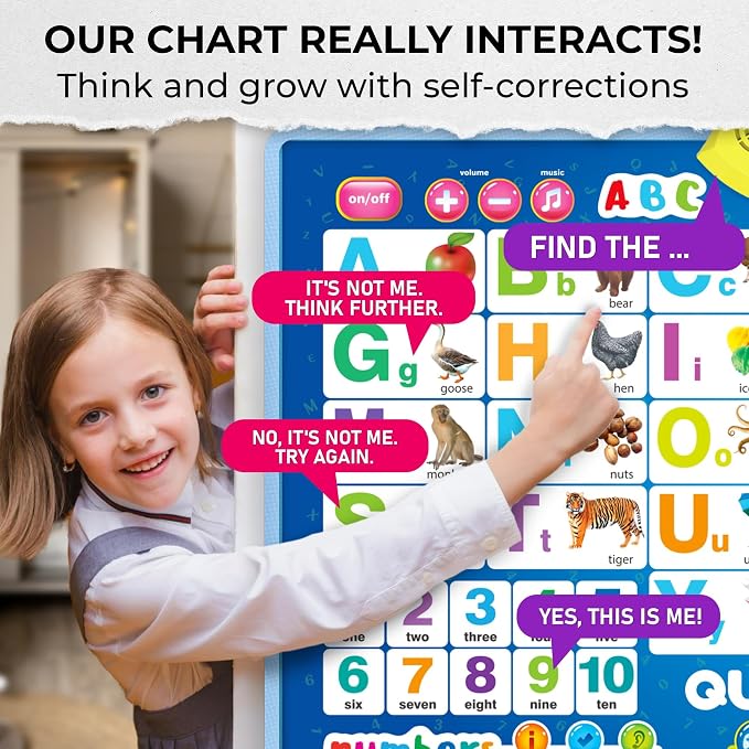 QUOKKA Educational Toys for Kids 5-7 Year Old - Blue ABC Chart Learning Wall Chart for Toddlers Age 3 4 6+ - Interactive Speech Therapy Poster Boy Girl - Autism Puzzle Game 8-10-12