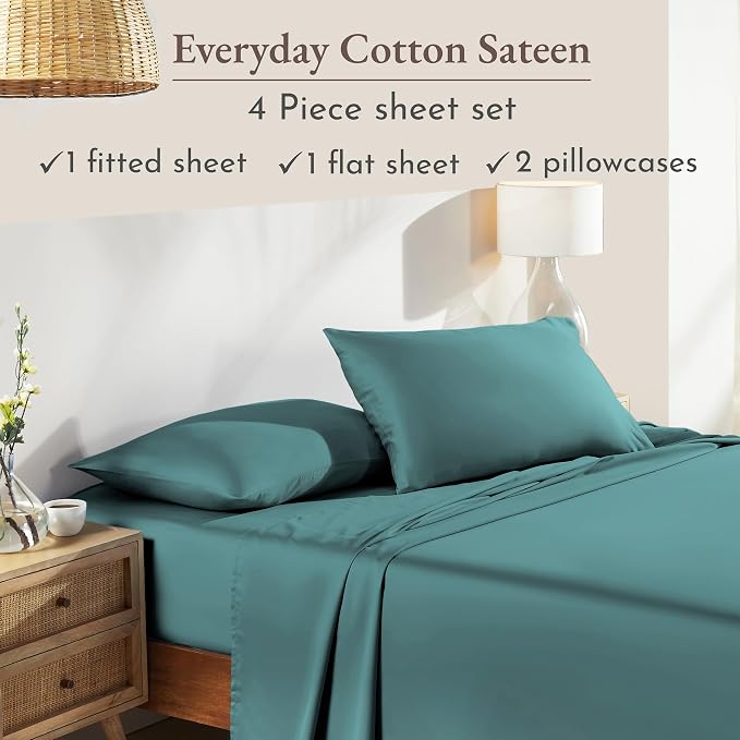 California Design Den Natural 100% Cotton Bed Sheets Full Size Bed Set with Deep Pockets - Soft Sateen Weave, Durable Sheets Teal (Deep Tone)