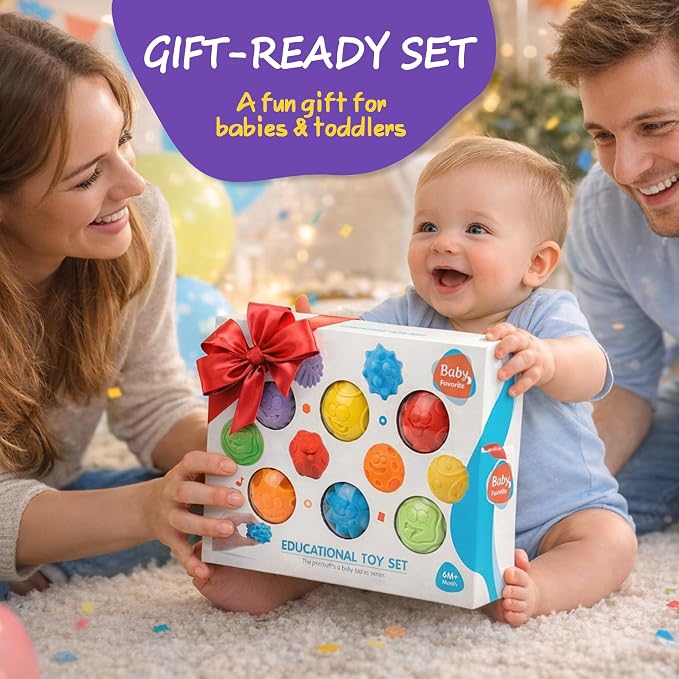 Baby Sensory Balls for 6-12 Months, 6PCS Textured Infant Toys | Easy Grasp Ball Set, Soft Teething Toys Baby Development, Fine Motor Skills, Bright Color, Early Learning Gift