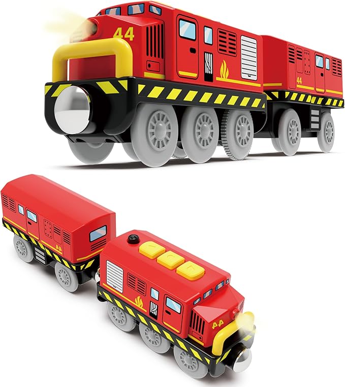 Train Toys Battery Operated Locomotive Trains for Wooden Track, Motorized Train for Toddlers with Magnetic Connection, Compatible with Thomas, Brio, Chuggington, Melissa and Doug