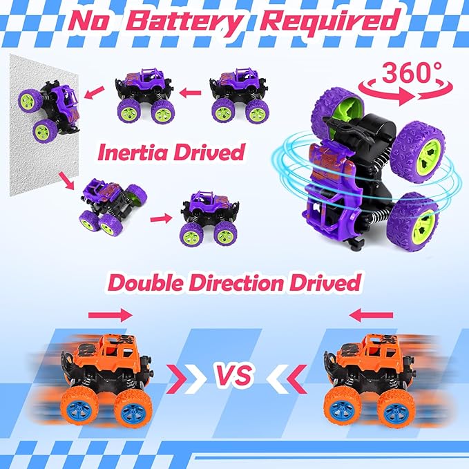 24 Pcs Gift Monster Truck Toys Bulk with Cards for Kids Push and Go Vehicles Pull Back Cars Party Favors School Gifts Exchange Classroom Prizes for Boys Girls