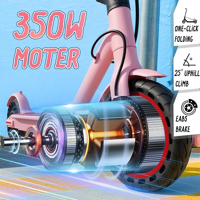 Roinside Electric Scooter for Big Kids - 8.5"/10''/14'' Solid Tires, 350W Motor, Up to 12Miles Long-Range Portable Commuting Scooter with Double Braking System, App