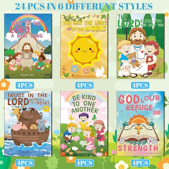 Kalysky 24Pcs Christian Bible Coloring Books for Kids, Mini Religious Jesus Stories Booklet Bulk,DIY Art Drawing Book Activity Supplies for Church Sunday School Classroom Rewards Party Favors