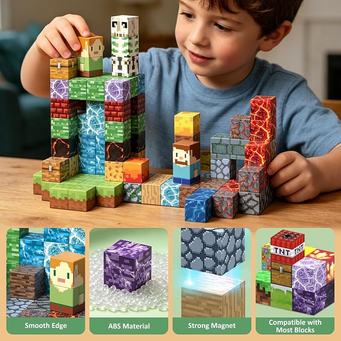 AIDYVOI 100PCS 0.8 inch Magnetic Blocks - STEM Toys Travel Set for Kids, Magnetic Building Blocks with Metal Box, Stacking Building Blocks Construction Toys Gift for Boys Girls Age 3+