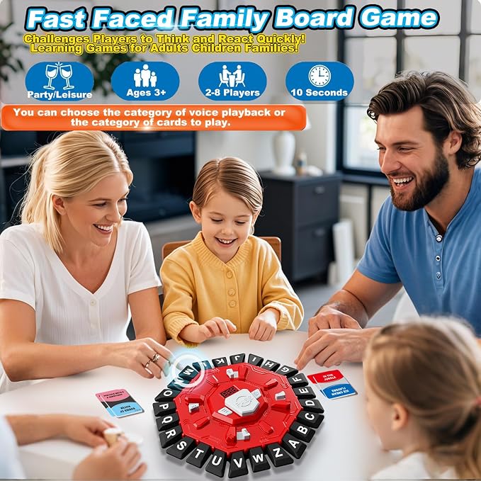 Word Game Family Board Games for Kids & Adults with 2 Modes,220 Topic Categories 24 Letters Pressing Games,Fun Fast-Paced Learning Game with English Pronunciation for Boys Girls Age 3+,35 Cards,Red
