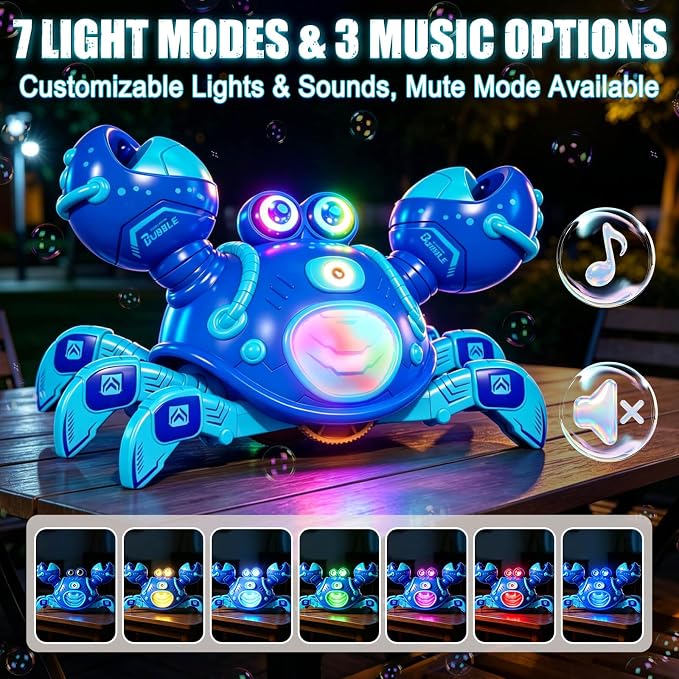 Gretex Crab Bubble Machine for Kids 3-6 Year Old: Remote Control Bubble Machine With Mist Spray Led Lights Music, AutoWalking Bubble Toy, Bubble Maker for Toddler Boys Girls Indoor Outdoor Party, Blue