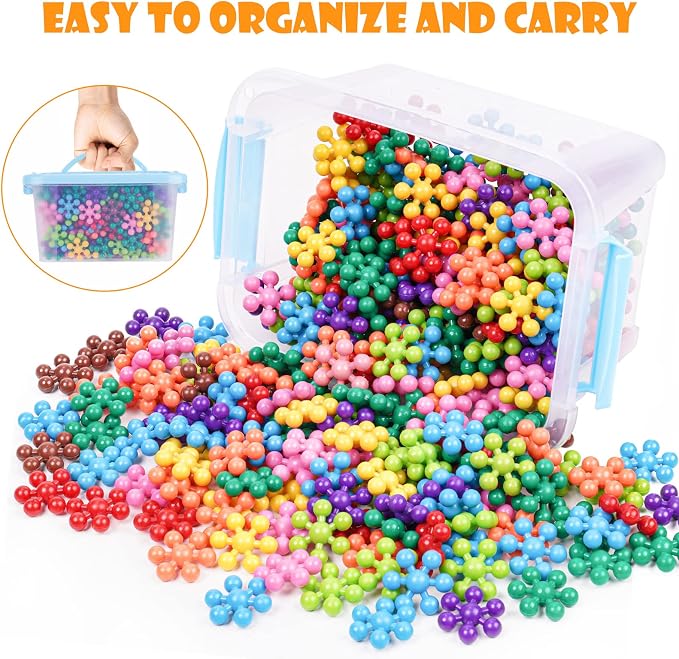 Building Blocks Educational Toy - 300PCS Snowflake Stem Construction Set for Kids 3+, Safe Non-Toxic Storage Case, Learning Gifts for Boys Girls, Multi-Color