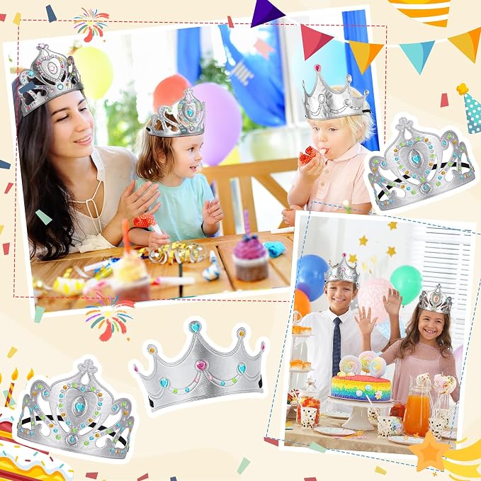 Yaomiao 22 pack DIY Crowns Set Include 12 Pcs Foam Princess Crowns and 10 Pcs Diamond Sticker for Kids