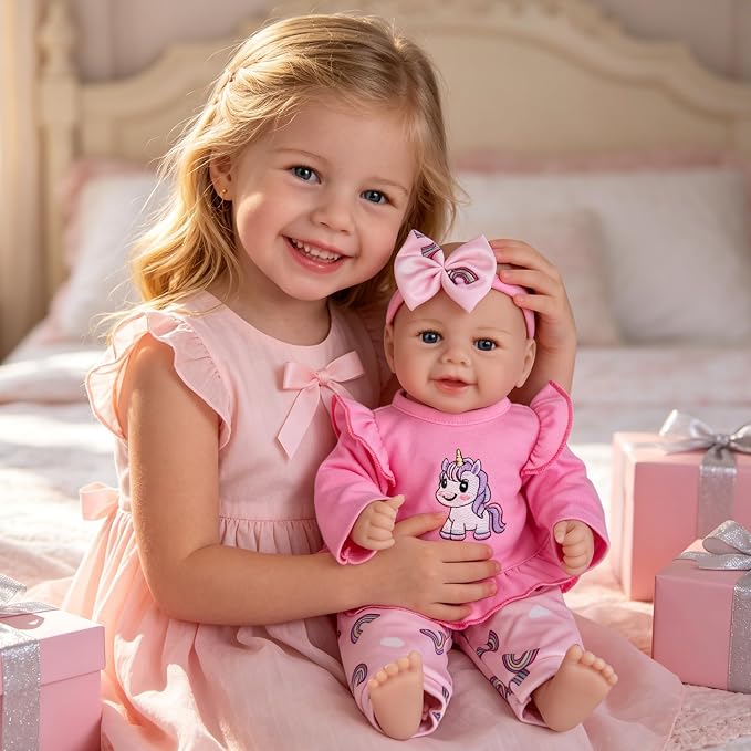 Milidool Baby Doll Girl - 17-Inch Soft Body Realistic Baby Doll with Blue Eye, Real Life Baby Dolls for 3+ 4 5 6 7 8 9 Years Girl Birthday Gifts, Pretend Play and Christmas
