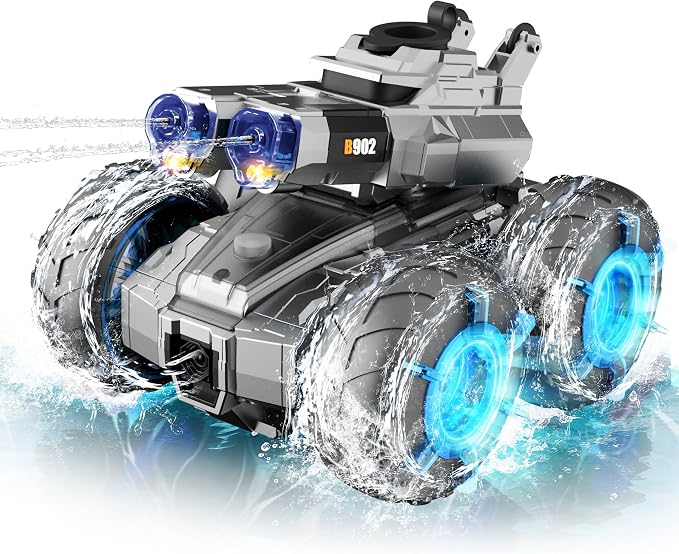 3-in-1 Remote Control Car RC Boat & Water Gun Amphibious Remote Control Car 4WD All-Terrain RC Cars Gesture Sensing Rc Stunt Car RC Trucks Toys Birthday Gifts for 8 9 10 11 12 Year Old Boys