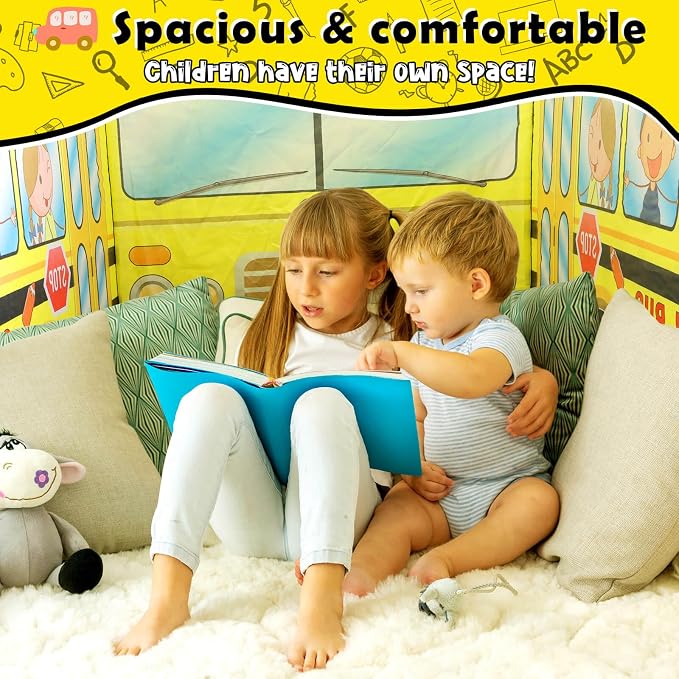 Pop Up Play Tent for Kids Aged 3-5 Years Old Boys and Girls : School Bus Tent Playhouse Toy Play Tents for Toddlers 3-5 Kids Tent Indoor Outdoor Playhouse Toys for 3 + Year Old, School Bus
