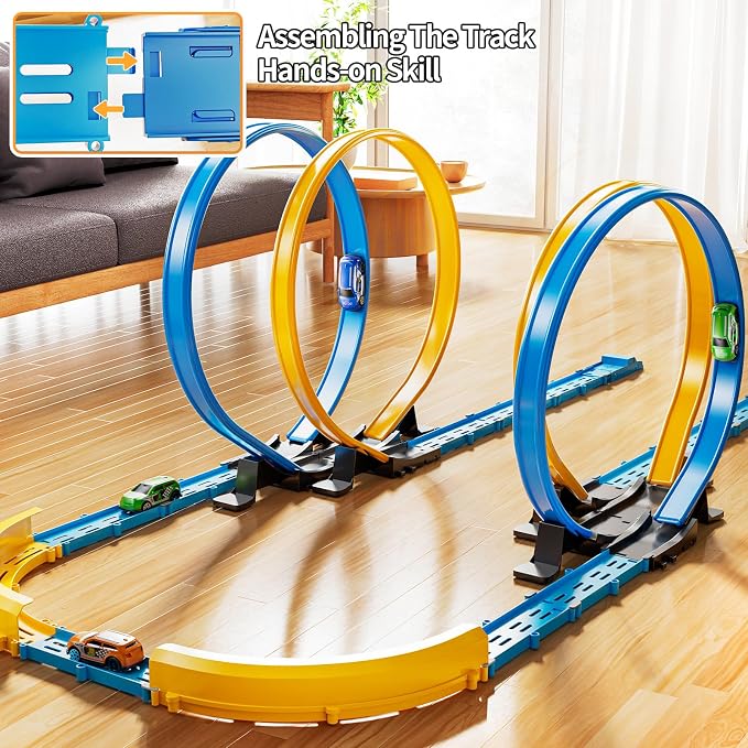 MSKOLER Car Race Track Sets for Kids 3 4 5 6 7 8 9 Years Old - Toy Car Track Set for Boys 3-5 6-8 8-12, Competitive Racing Game with 4 Small Cars, Boys Toy, Gifts Toys Cars for Toddlers Girls 3-8