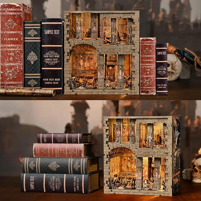 fifijoy Book Nook Kit - Egyptian Pharaohs Tomb DIY Miniature House Kit for Adults and Teens, Dollhouse BookNook Tiny House, Bookshelf Decor 3D Wooden Puzzle, Unique Gifts for Family and Friends
