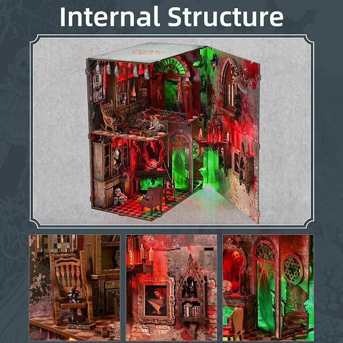 fifijoy Haunted House Halloween Book Nook Kit, Spooky Shelf Insert Bookshelf Diorama Horror Art Miniature Decor, Creepy Scary Wooden Puzzle Booknook (Haunted Mansion)