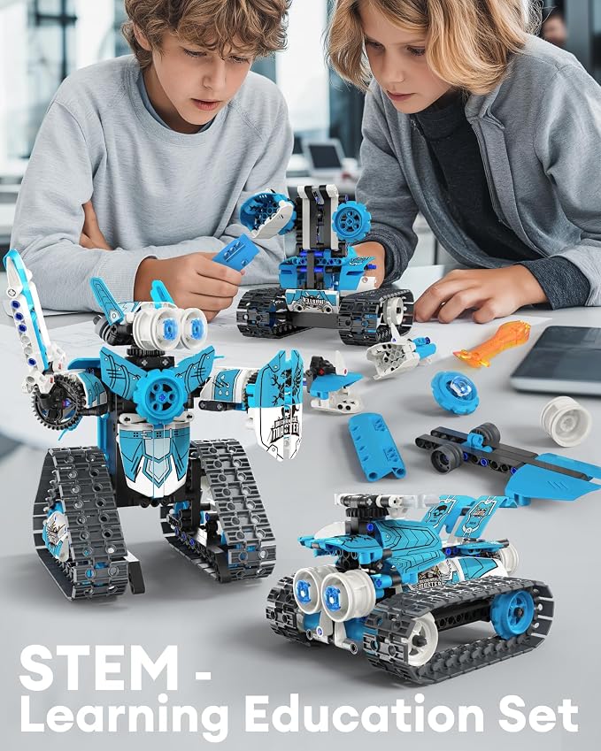 Opmind 5 in 1 STEM RC Robot Building Kit, 408PCS APP & Remote Control Blocks DIY Engineering Robotics, Erector Science Set for Kids Age 6 7 8 9 10 11 12+, Educational Learn Toys Gift for Boys & Girls