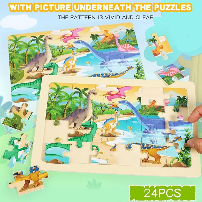 Wooden Puzzles for Kids Ages 4-6, 4 Packs 24 Pcs Wooden Jigsaw Puzzles for Toddlers Ages 3-5, Preschool Educational Puzzle Toys Gifts for 3 4 5 6 Boys Girls
