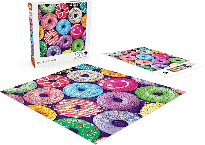 Buffalo Games - Delightful Donuts - 300 Piece Jigsaw Puzzle for Adults with Oversized Pieces - Colorful Large Jigsaw Puzzle with Fun Donut Art - Finished Size 21.25 x 15