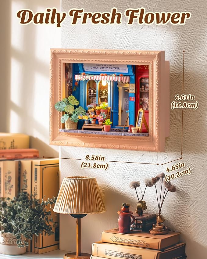 ROBOTIME Daily Fresh Flower 3D Puzzle DIY Miniature House Kit: Build Your Own Floral Photo Frame for Adults, Charming Wooden Dollhouse Model for Home Decor & Handmade Gifts