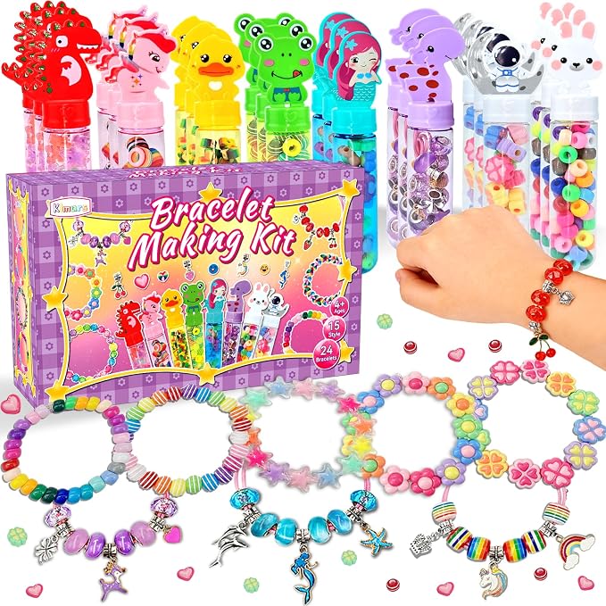 klmars Bracelet Making Party Favors for Kids,24 Bracelet Wands Crafts for Girls Ages 4-8 Years Old,Birthday Goodie Bags Christmas Gifts Classroom Prizes for Kids