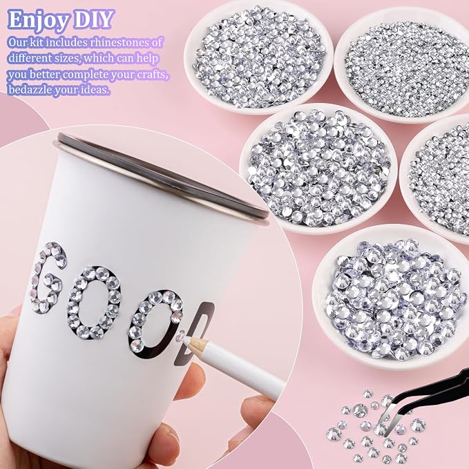 30000Pcs Resin Rhinestones for Bedazzling with Tweezers, Clear Rhinestones for Crafting with 3Pcs 10ml B7000 Jewelry Glue for DIY Crafts Clothing Tumblers Shoes Fabric Nail Art
