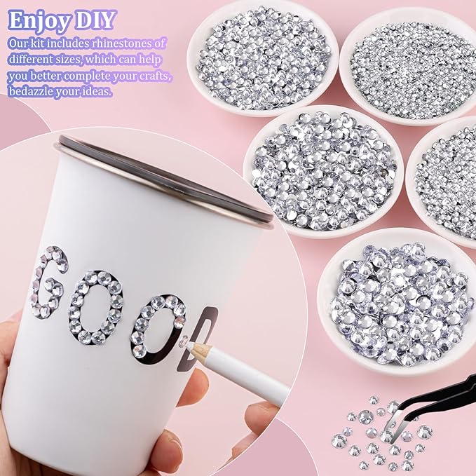 25000Pcs Resin Rhinestones for Crafting, Clear 2-6mm Mixed Sizes Non Hotfix Flatback Gems with 1Pcs Glue, Bedazzling Crystal for DIY Craft Clothing Mugs Tumblers Shoes Fabric Decor Nail Art
