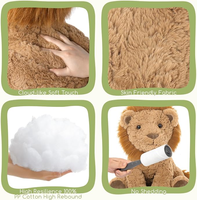 Lion Plush Toy, 17.7" Mother Lion Stuffed Animal with 3 Cute Baby Lions, 4Pcs Wild Animal Stuffed Toy for Kids Boys Girls, Safari Animal Plushies Gift for Christmas Birthday, Brown