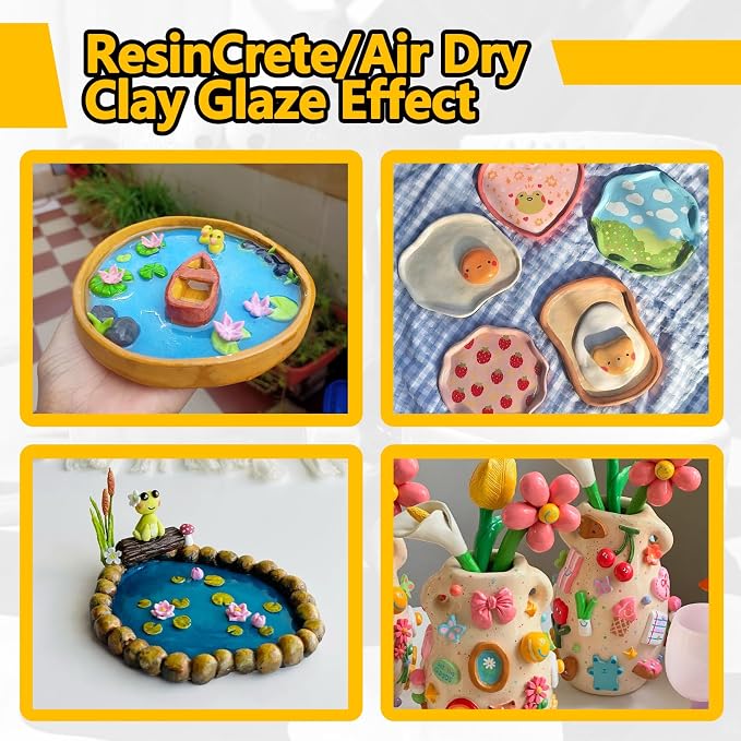 Air Dry Clay Glaze, 177ml Clay Varnish for Air Dry Clay/Polymer Clay Sealer, ResinCrete, Varnish for Pottery&Acrylic Paint, Waterproof & Stain Resistant, Design for Clay Pottery (Matte,6OZ)