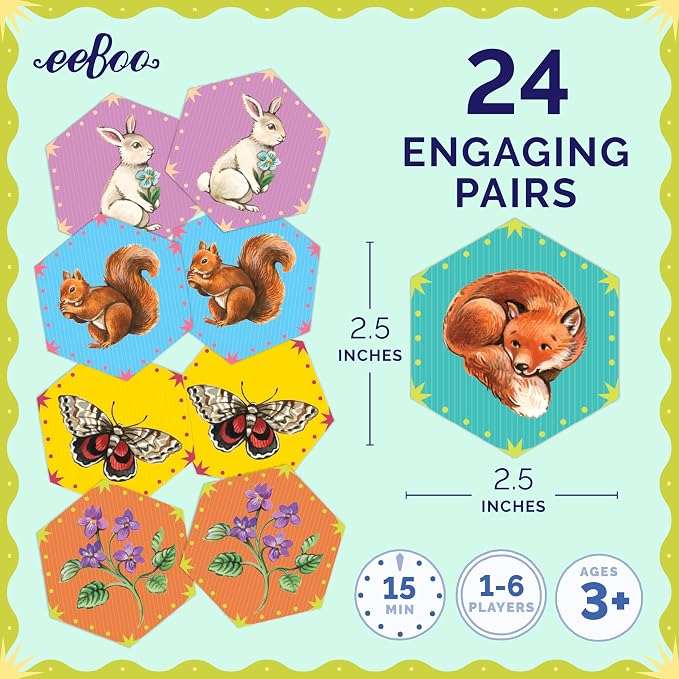 eeBoo: Memory and Matching Game - Life in a Meadow - 24 Pairs, Develops Recognition, Concentration, Memory & Vocabulary Skills, Age 3+