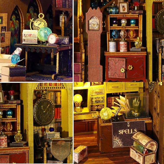 Plustopoy DIY Miniature House Kit Tiny House Model Kit with Open-able Door, DIY Wooden Dollhouse Miniature Kit for Adults Teens, Creative Crafts Book Nook Magic Model Kits, Home Decor