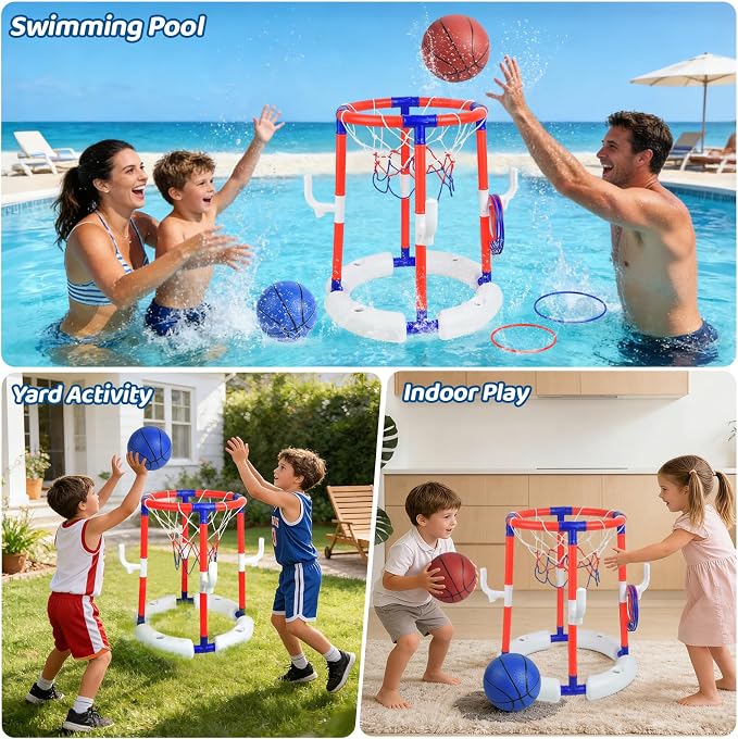 Pool Basketball Hoop Pool Toys for Kids Ages 8-12 4-8 Portable Small Mini Inflatable Pool Basketball Hoop Poolside Water Swimming Pool Games for Adults 3-5 Teens Boys Outdoor Fun Party Bath