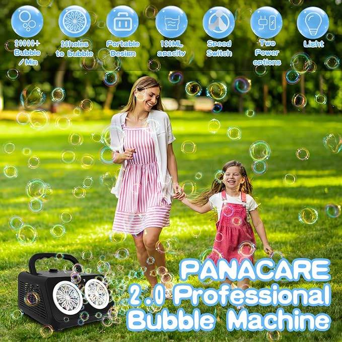 Bubble Machine,PANACARE Portable Automatic Bubble Blower.20000+ Bubbles per mins.Bubble Maker for Parties.Best Gifts for Kids and Toys for Pets.