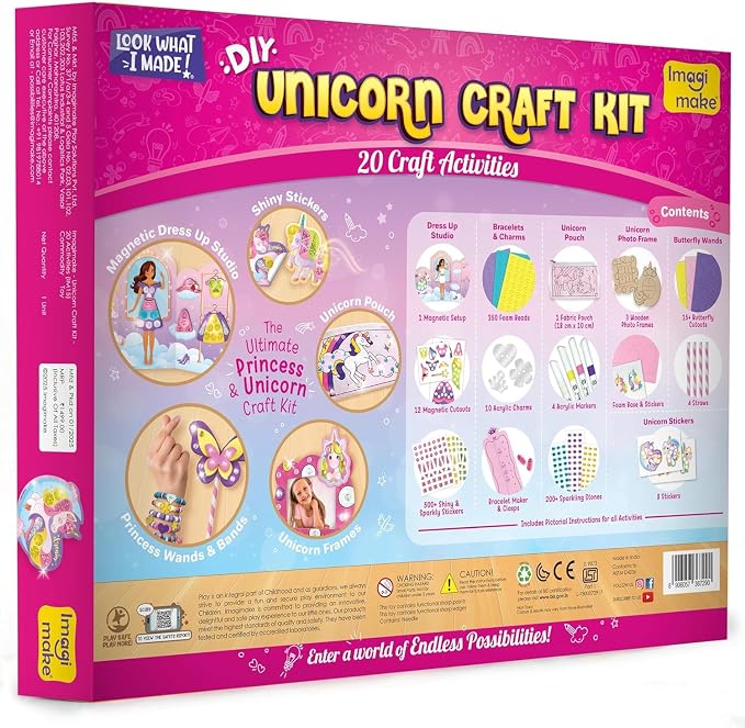Imagimake Unicorn Craft Kit | 20+ Mess Free Activities | Bracelet Making Kit, Magnetic Board Princess Dress Up, Unicorn Stickers and More | 5,6,7,8 Year Old Girl Birthday Gift | Crafts for Girls 8-12