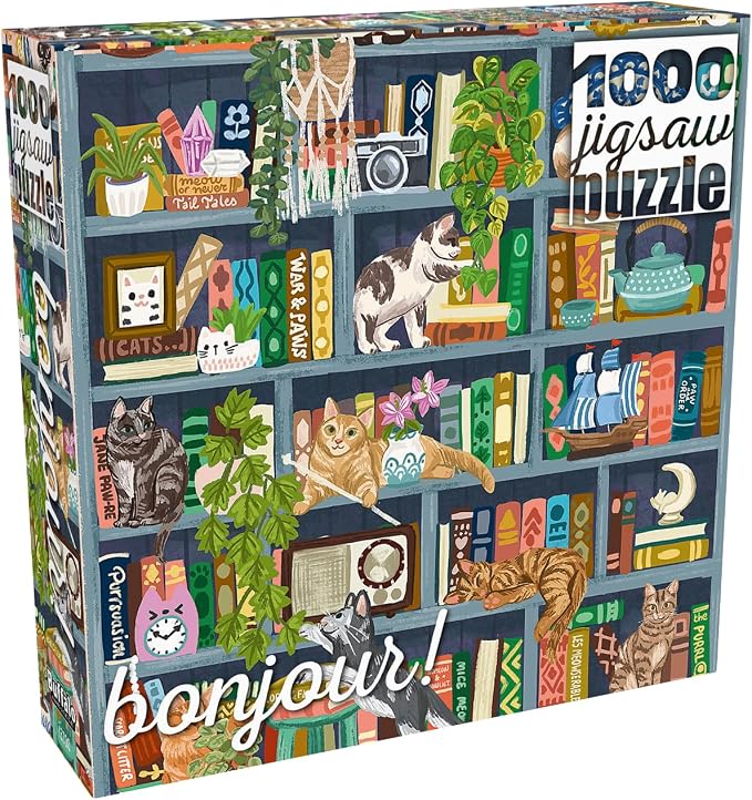 Buffalo Games - Bonjour - Olivia Gibbs - Cats at Home Library - 1000 Piece Jigsaw Puzzle for Adults - Challenging Puzzle Perfect for Game Nights