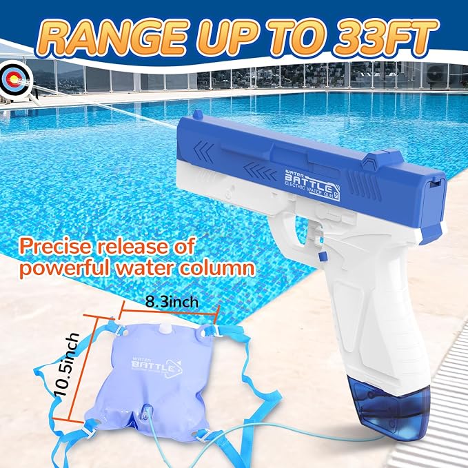 Electric Water Guns for Kids and Adults - Automatic Power Water Pistol with 1000ml Large & 25-33FT Long Range Squirt Guns for Pool Beach Party Outdoor Summer Toys Gift for Boys Girls (2 Pack)