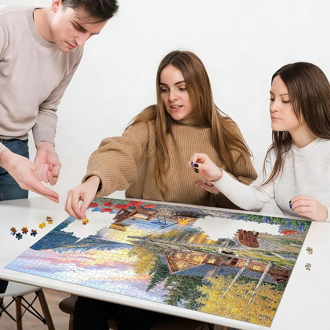 Sunset Lake Cabin Puzzles for Adults 1000 Pieces,Challenging Jigsaw Puzzles for Adults 1000 Pieces,Difficult Impossible Puzzle for Family Game Night,Gifts for Parents Mother's Father's Day