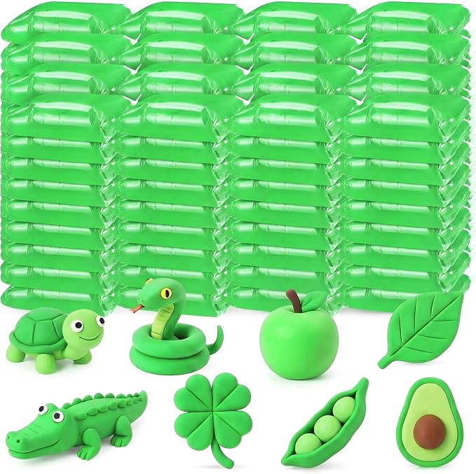 VioraWhite 144 Pcs Air Dry Clay Bulk 76 oz Mardi Gras Soft DIY Modeling Clay Kit Magic Foam Crafts for Sculpting Kids Gifts Party School Supplies for Crafts Artistic Project(Emerald Green)