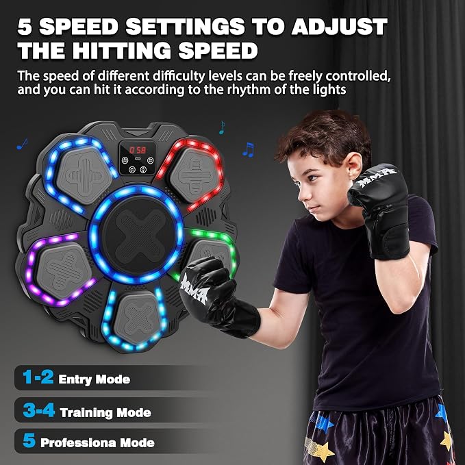Music Boxing Machine Sport Toys for Kids and Adults,Wall Mounted Bluetooth Smart Punching Target,Training Pad Toy with Boxing Glove,Ideas Toys for Boys Girls Kids 3 4 5 6 7 8 9 10 11 12+ Years Old