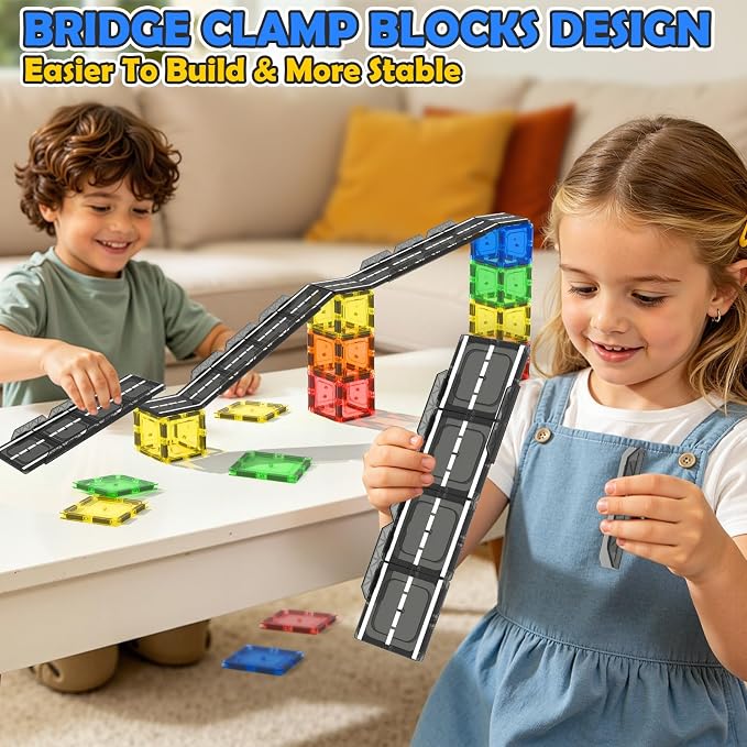 Magnetic Tiles Road Expansion Pack, STEM Magnetic Building Blocks for Kids, Educational Montessori Sensory Toys for Kids Ages 3-5 4-8 5-7, Christmas Birthday Gift for 3+ Year Old Boys Girls