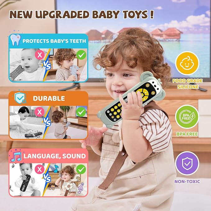 KIRALUMI Baby Remote Control Toy with Monkeys Silicone Cover - Educational Musical Baby Toddler Toys with Realistic Play, Lights, and Sounds - 6, 9, 12, 18 Month Boys Girls Toys Gift